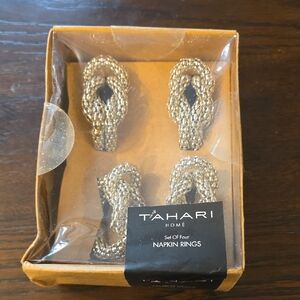 Tahari Home Silver Textured Napkin Rings Set